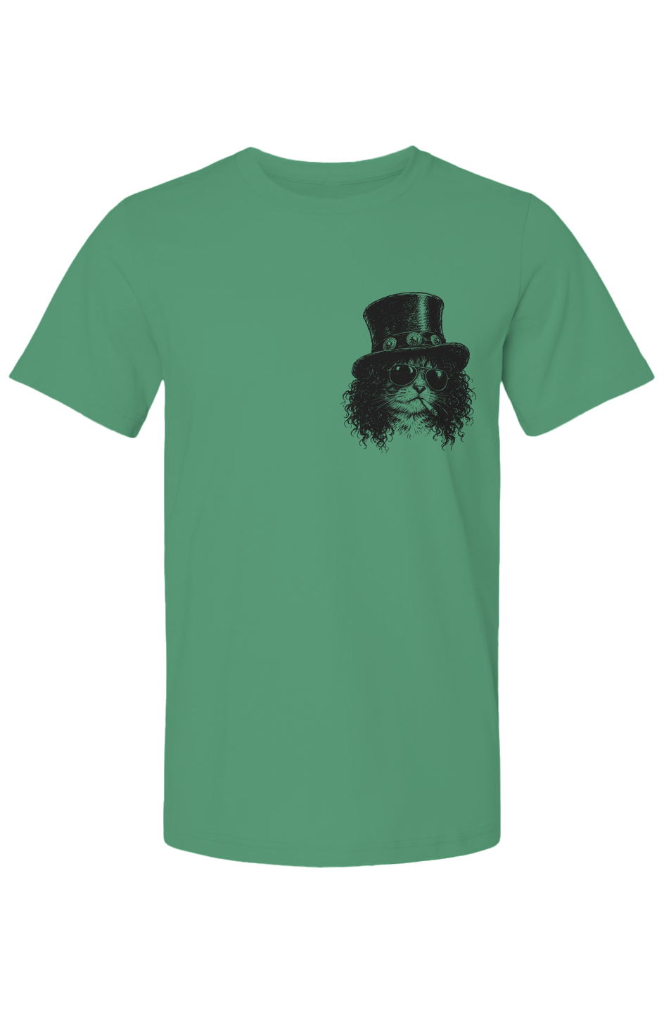 Scratch unisex tee in kelly – top hat rocker cat