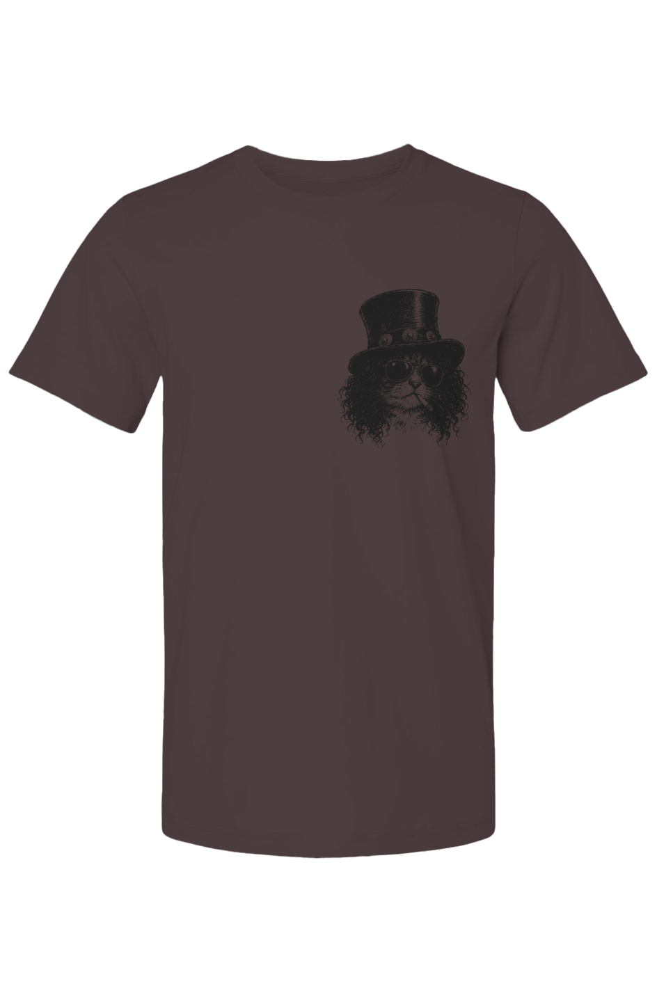 Scratch unisex tee in oxblood black – top hat rocker cat