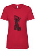 Let Meowt women's tee in red – kitten in a platform boot