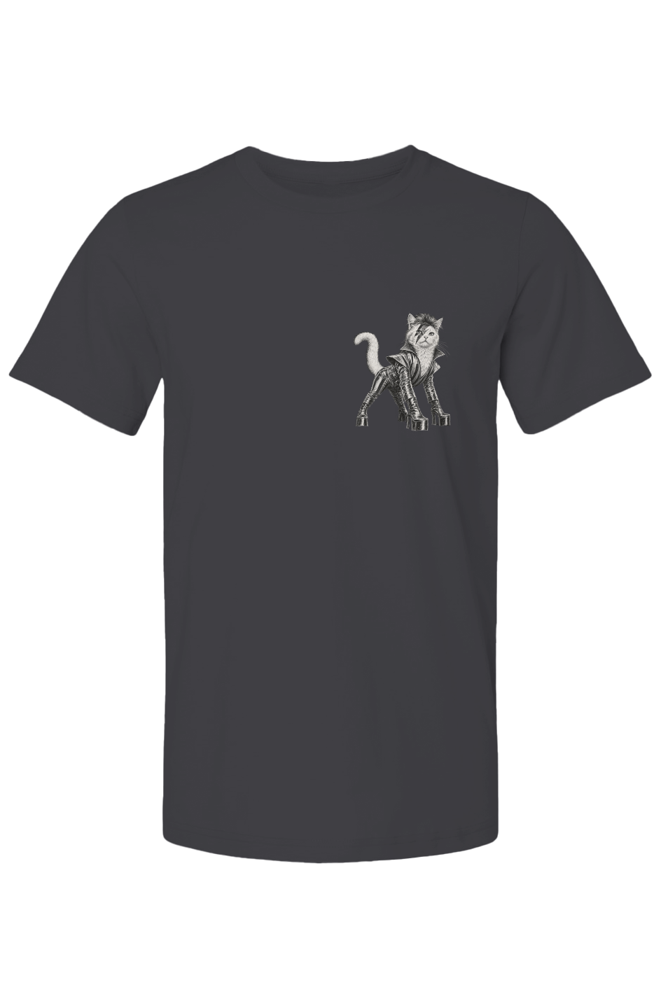 Cat From Japan unisex tee in vintage black – glam rock cat in platform boots