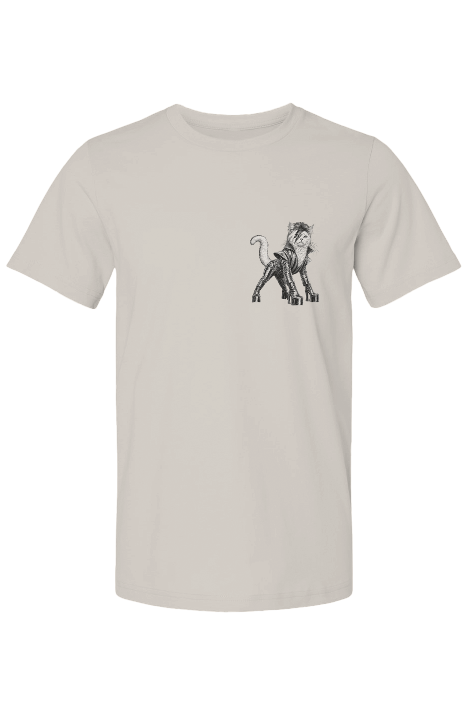 Cat From Japan unisex tee in vintage white – glam rock cat in platform boots