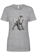 Cat From Japan women's tee in heather grey – glam rock cat in platform boots