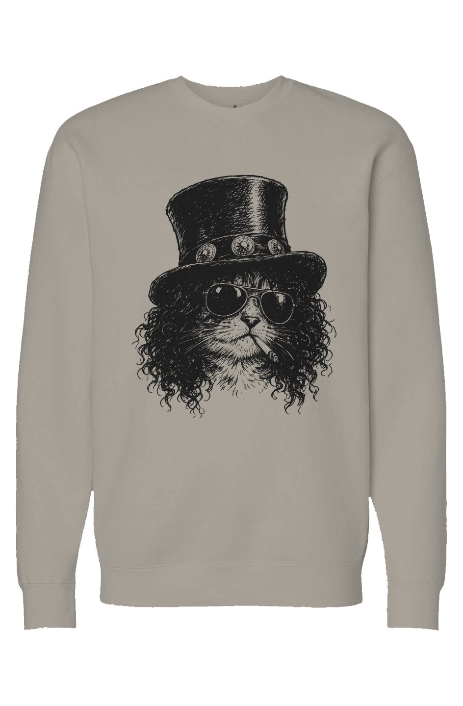 Scratch crewneck in cement – top hat rocker cat