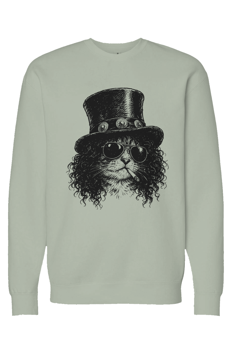 Scratch crewneck in dusty sage – top hat rocker cat