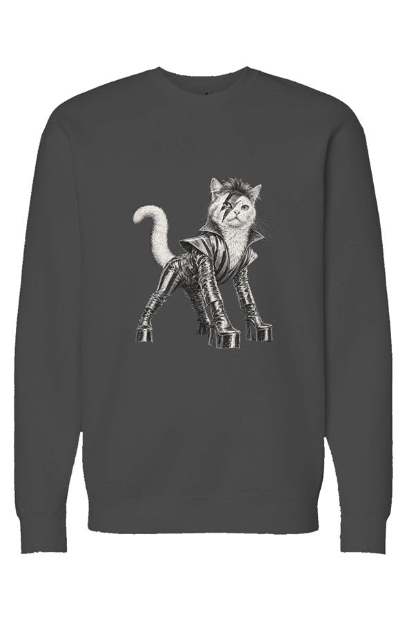 Cat From Japan crewneck in asphalt – glam rock cat in platform boots
